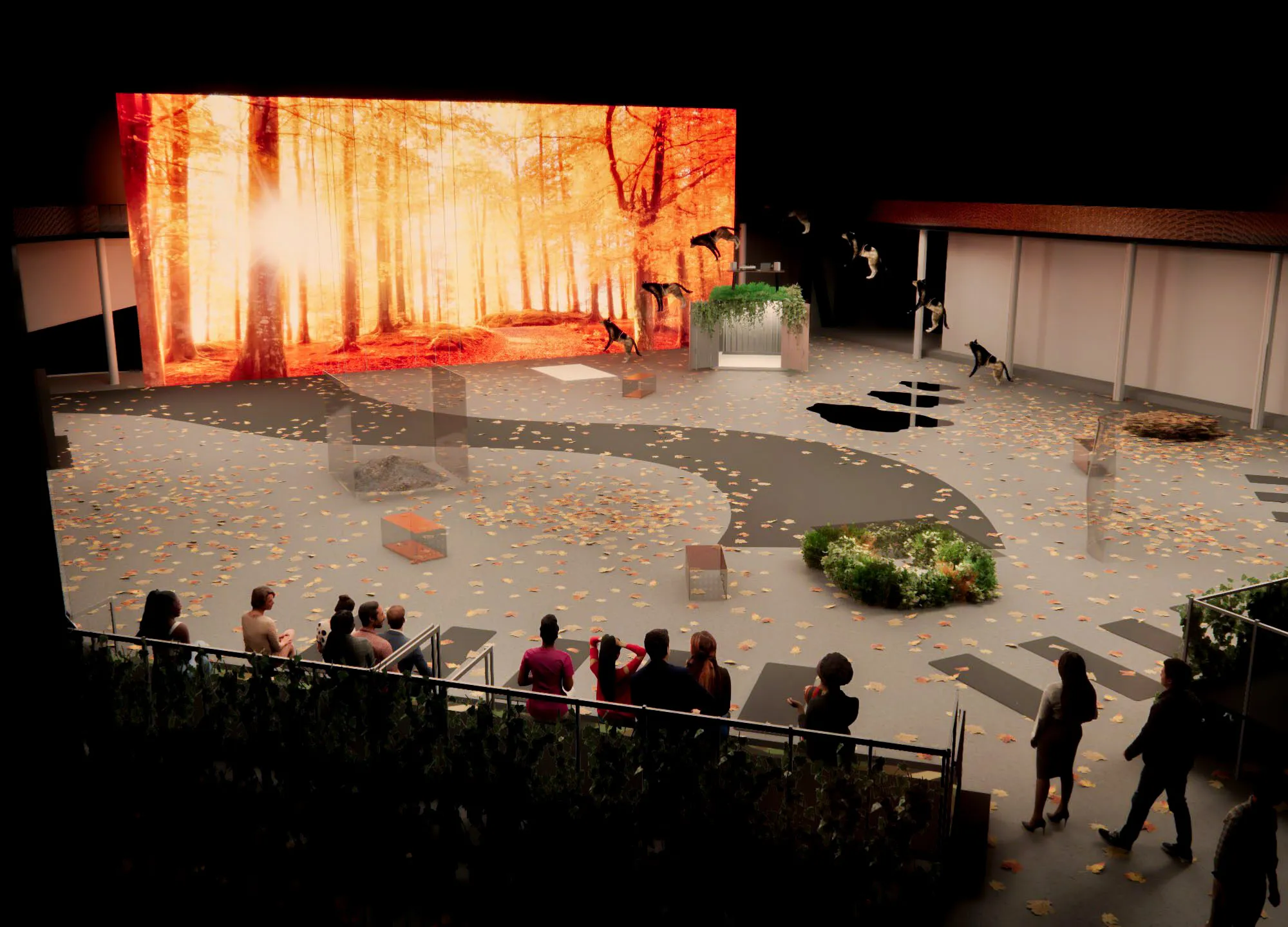 Scenographic rendering for La Meute, T.R.A.N.S.I.T.S.C.A.P.E, Halles de Schaerbeek.