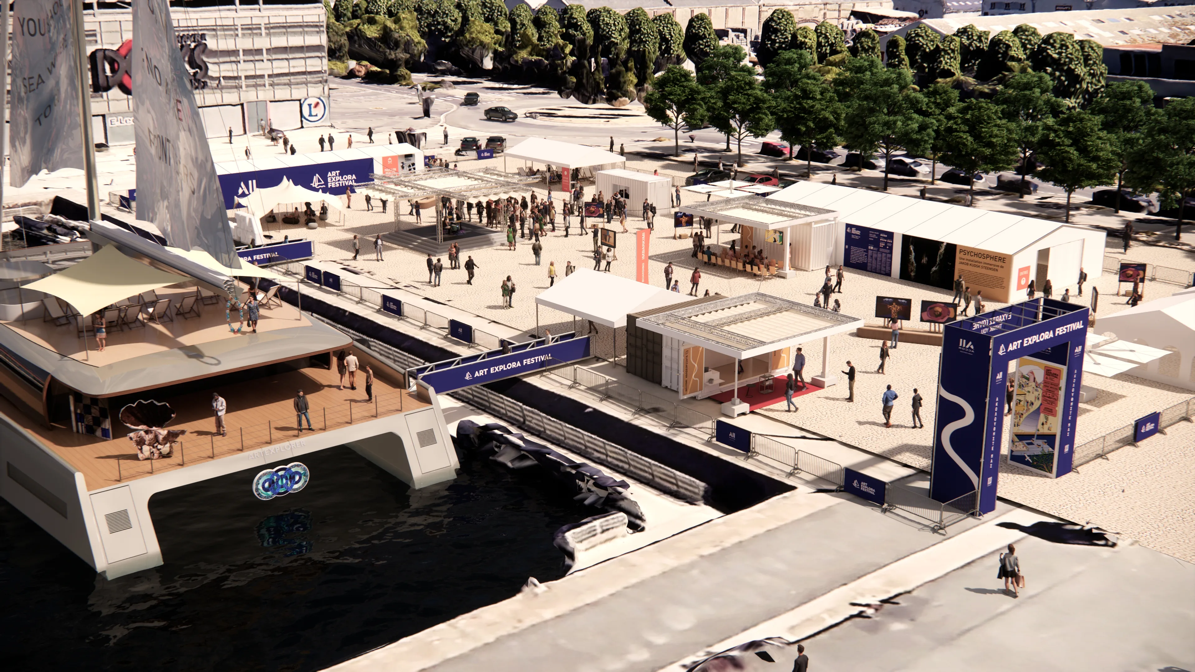 Implantation simulation of the museum ship Art Explorer, Art Explora Festival.
